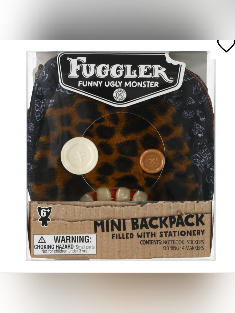 Fuggler Funny Ugly Monster Mini Backpack - Leopard Print W/Stationery. NIP